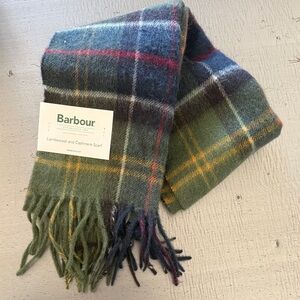 Barbour Green and Blue Plaid Wool Scarf